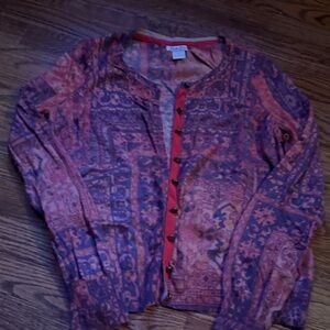 Lucky Brand Red and Purple Knit Sweater